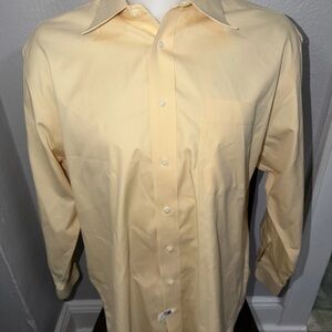 Nordstrom Dress Shirt 17- 34 Yellow/Peach 100% Cotton Made In Hong Kong
